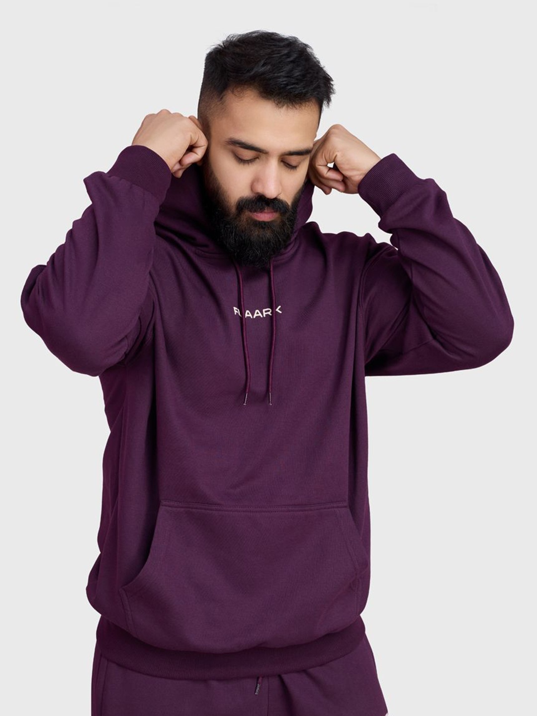 

FUAARK Men Brand Logo Printed Rapid-Dry Oversized Gym & Workout Hooded Cotton Sweatshirt, Purple