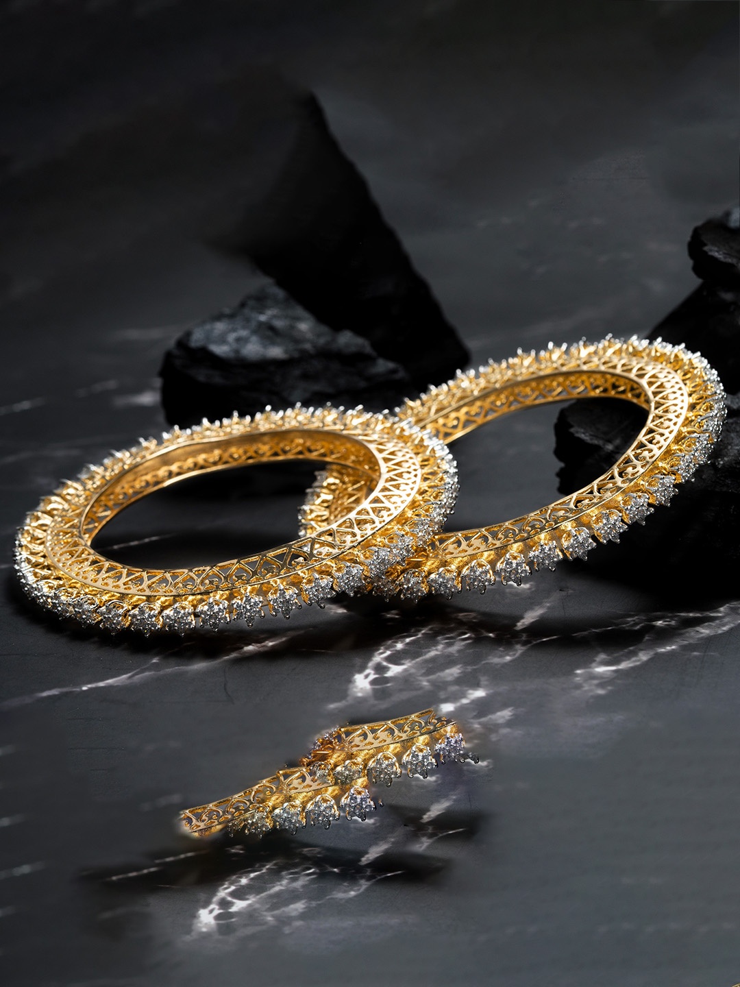 

Zevarly Set Of 2 Gold Plated American Diamond-Studded Bangles