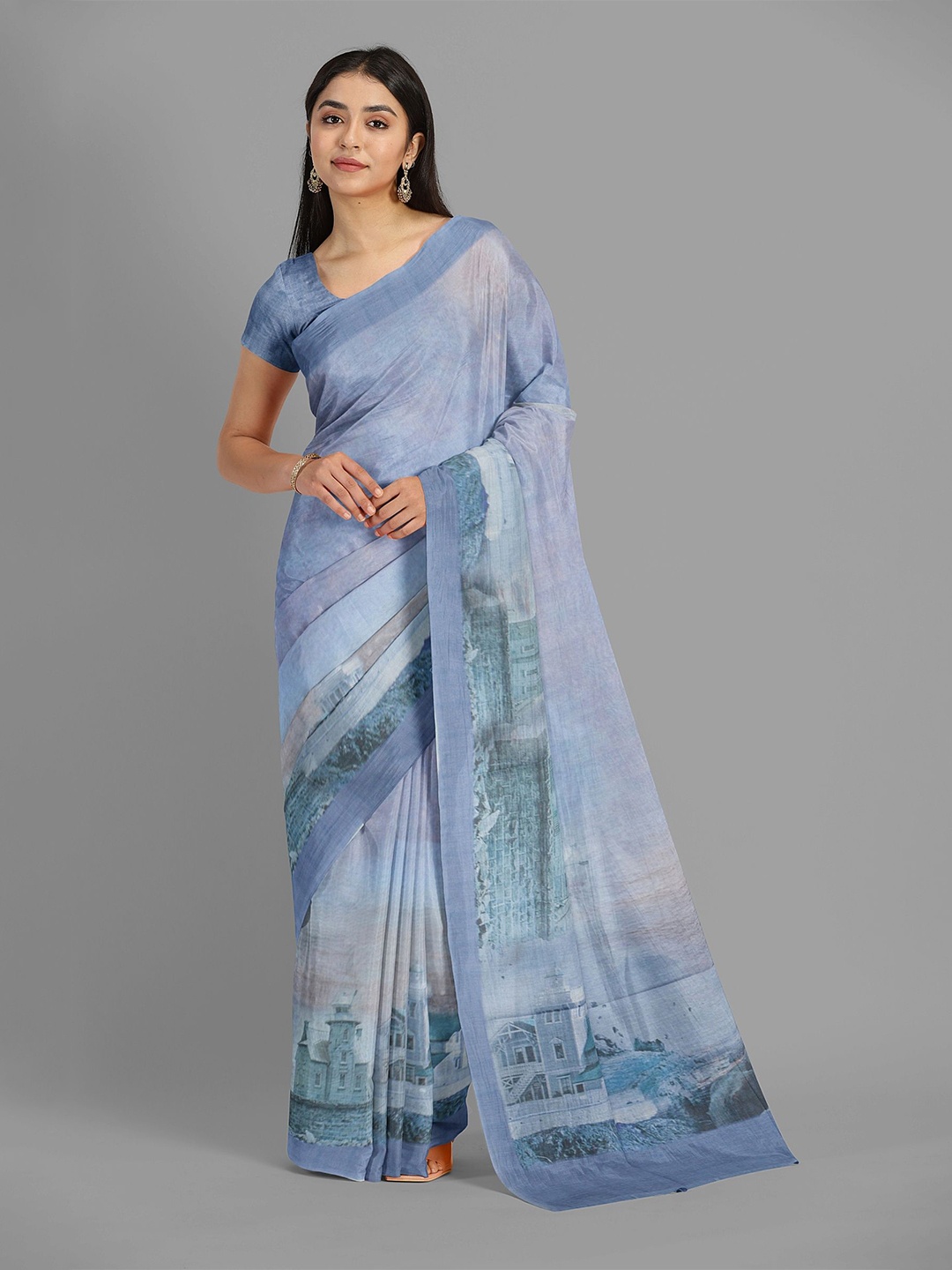 

The Chennai Silks Floral Pure Cotton Gadwal Saree, Blue