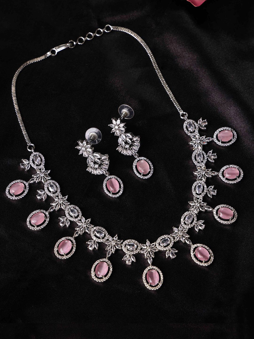 

PANASH Silver-Plated Solitaire Stones Studded Jewellery Set