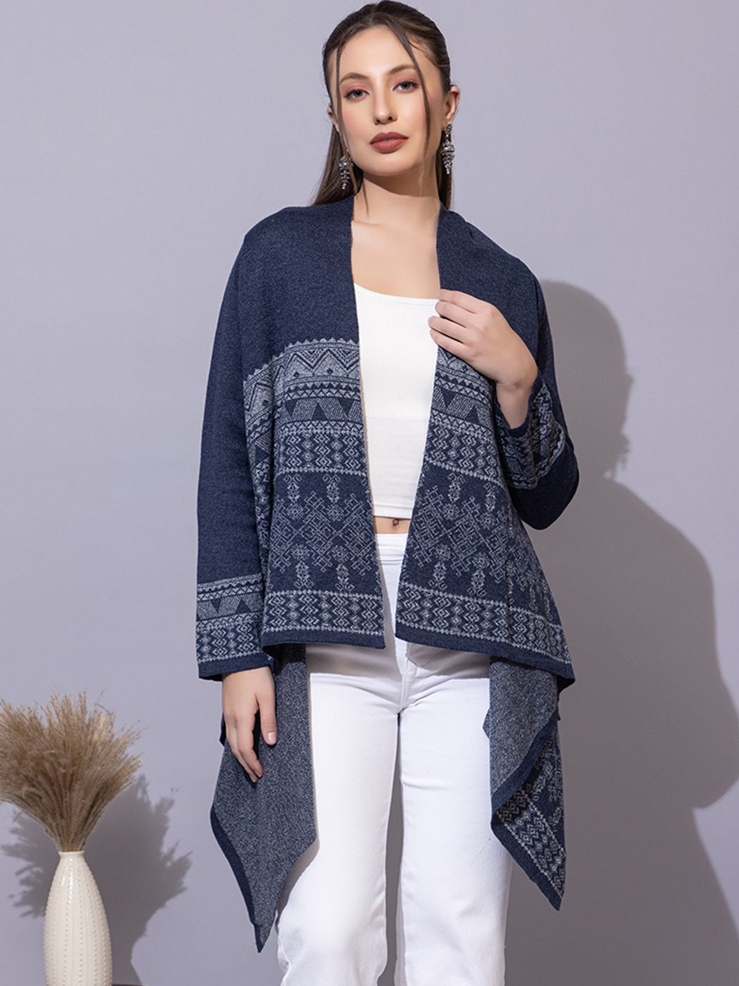 

Anouk Printed Open Front Shrug, Navy blue