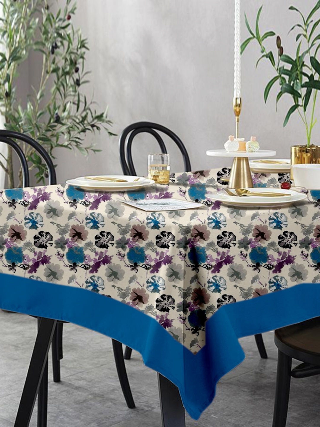 

Lushomes Blue Floral Printed Pure Cotton Table Cover