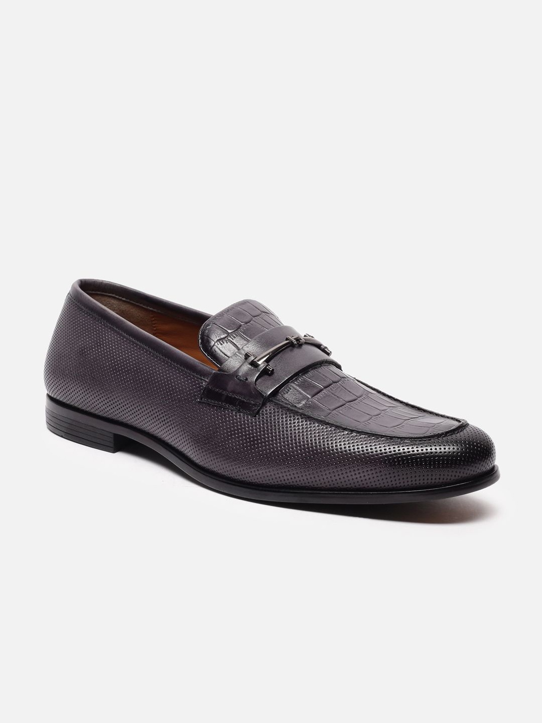 

Louis Philippe Men Textured Slip Ons Loafers, Purple