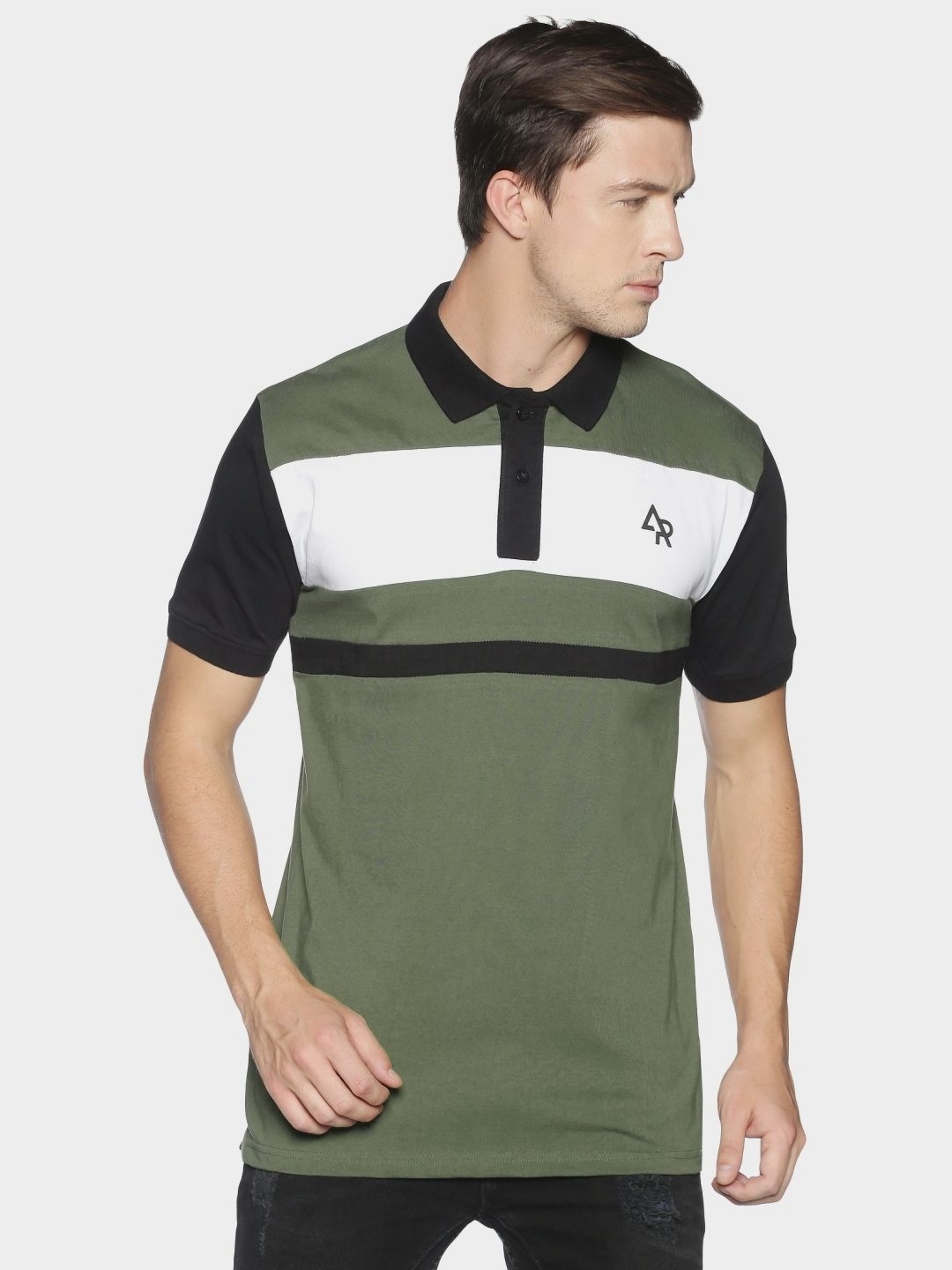 

ADRO Men Colourblocked Polo Collar T-shirt, Olive
