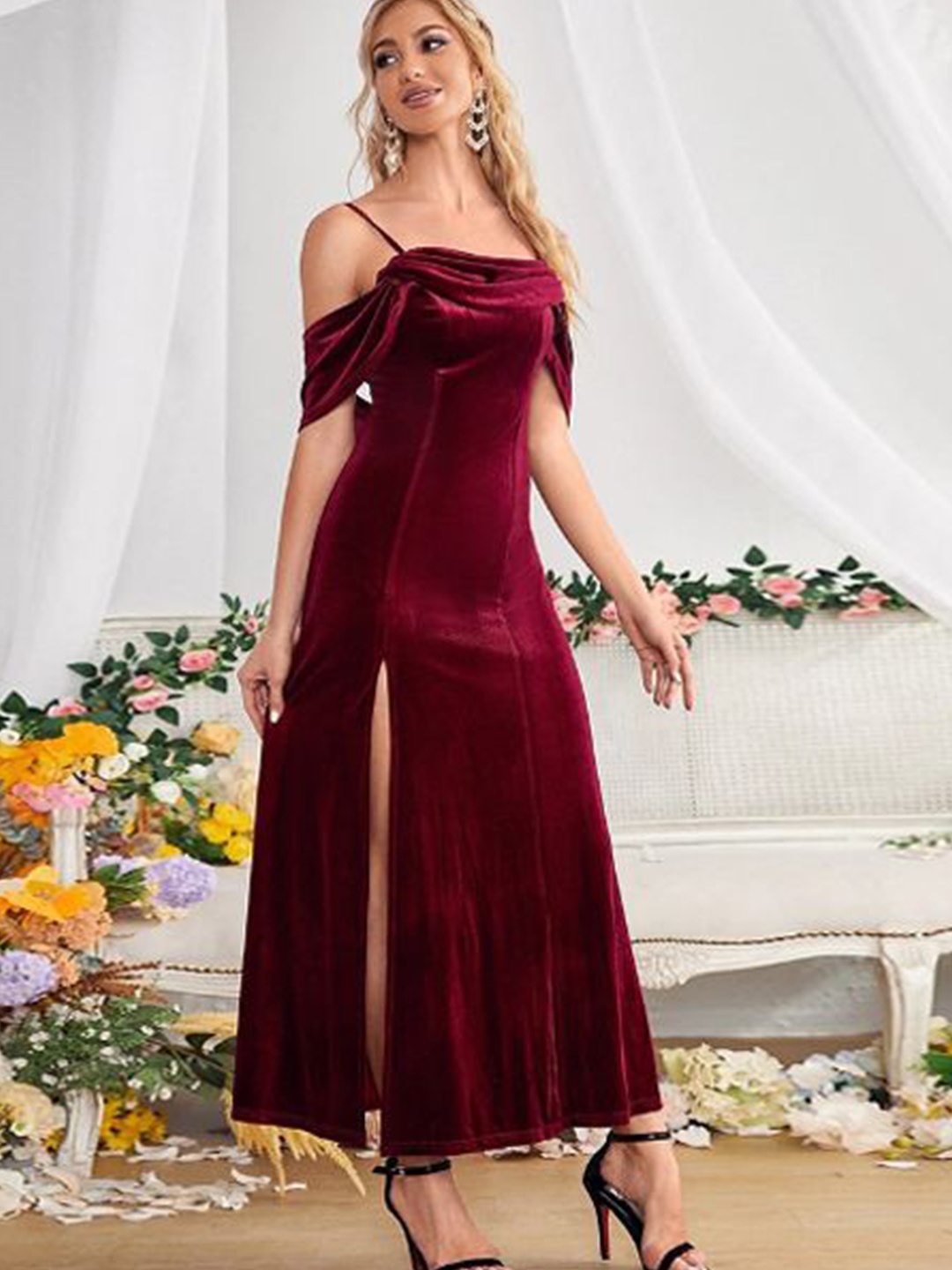 

StyleCast Women Shoulder Straps Maxi Dress, Maroon