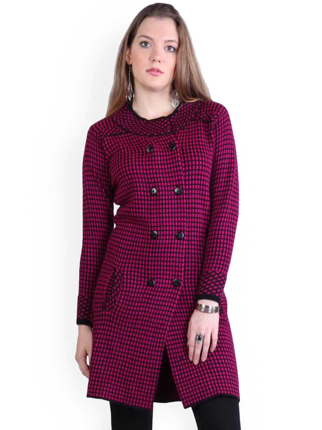 

MONTREX Checked Double Breasted Overcoat Coats, Pink