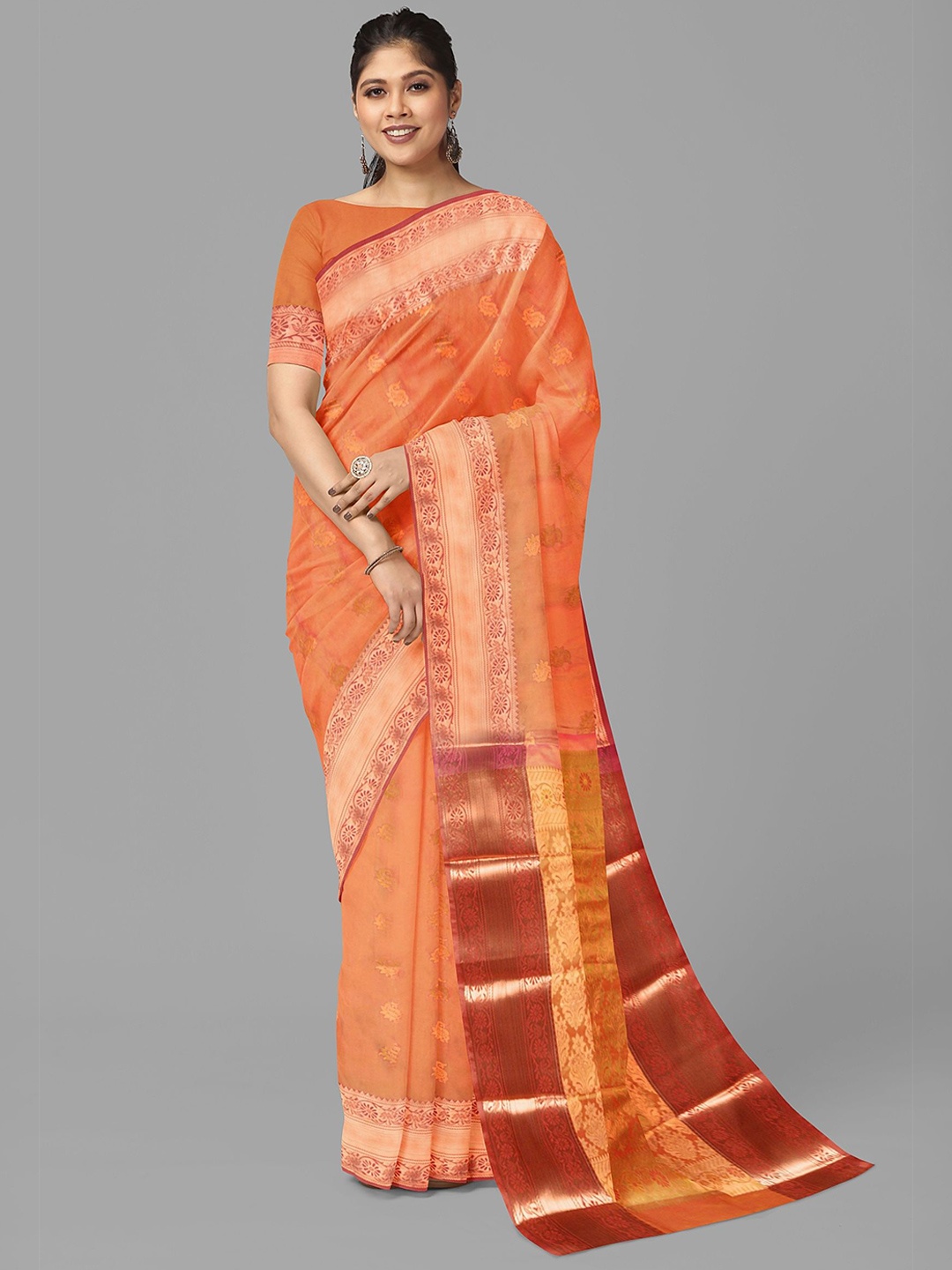 

The Chennai Silks Ethnic Motifs Woven Design Baluchari Saree, Pink