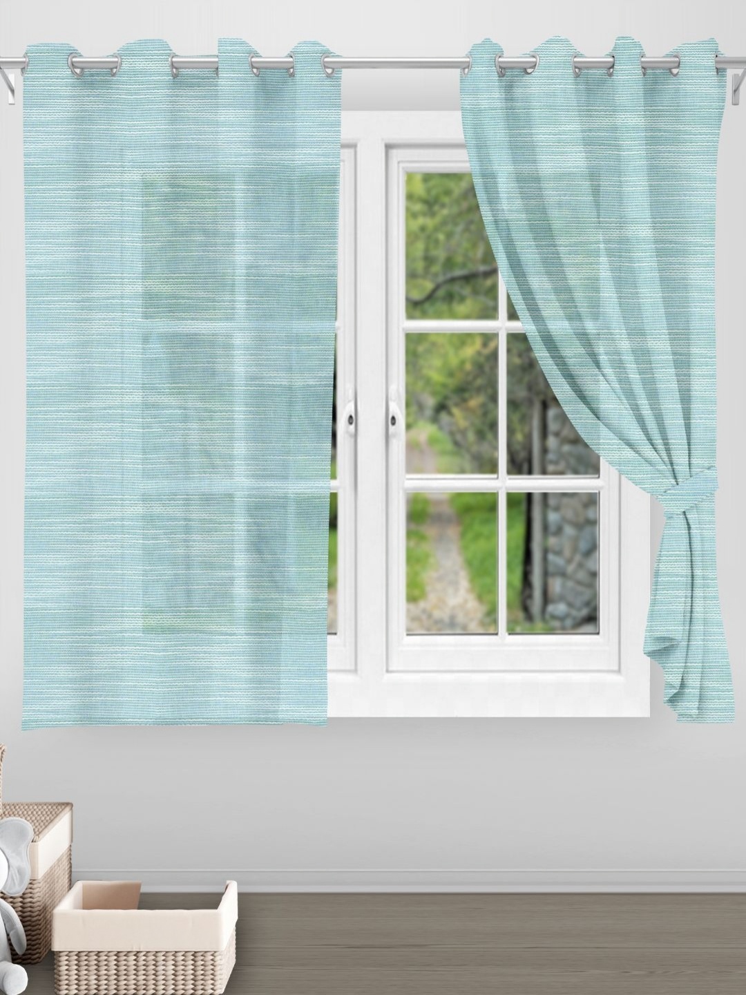 

Divine Casa Blue Self Design Sheer Window Curtain