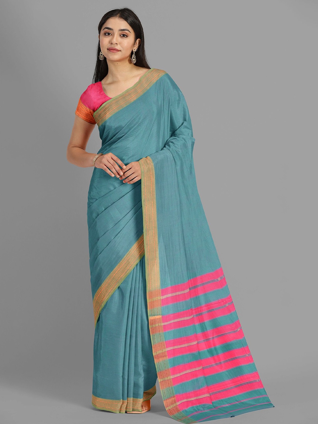

The Chennai Silks Ethnic Motifs Woven Design Baluchari Saree, Blue