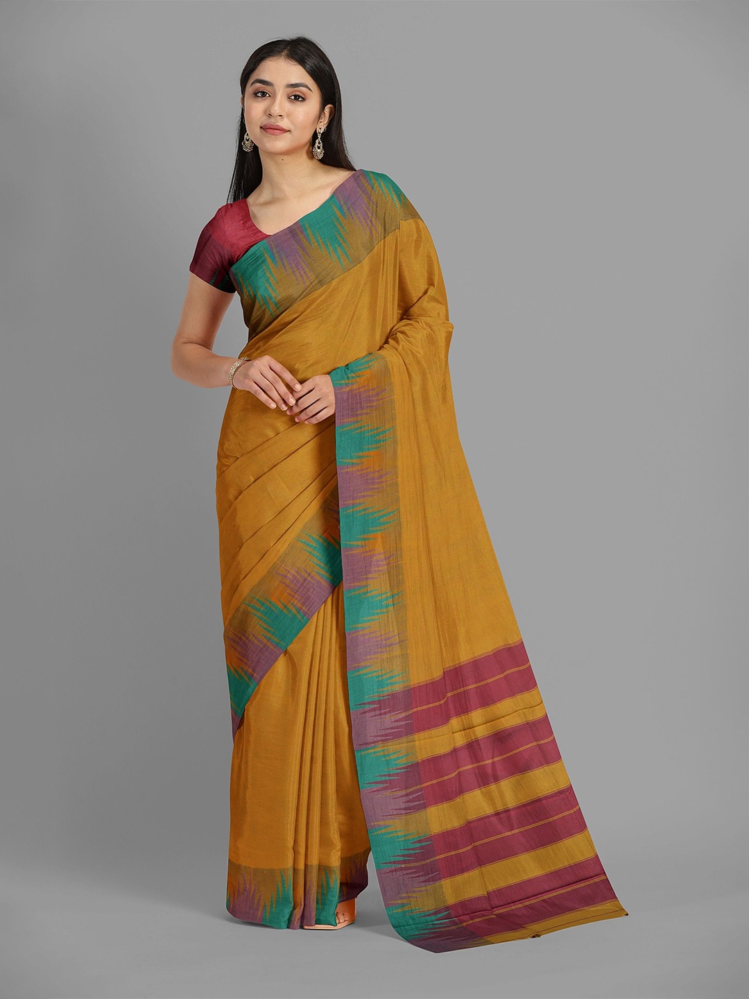 

The Chennai Silks Art Silk Baluchari Saree, Mustard