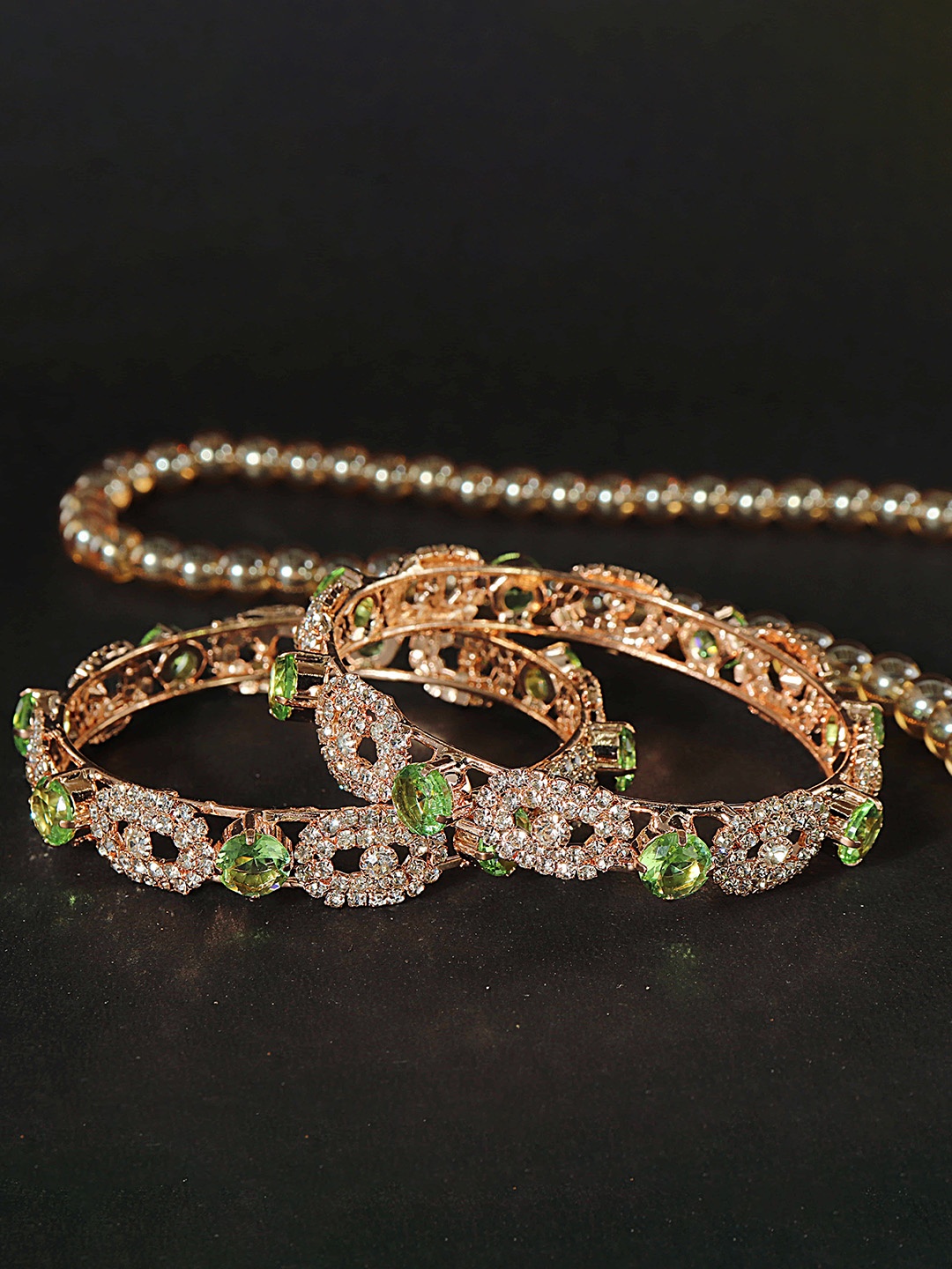 

LAVAZZA Set Of 2 Rose Gold-Plated CZ & Amercian Diamond-Studded Kada Bangles