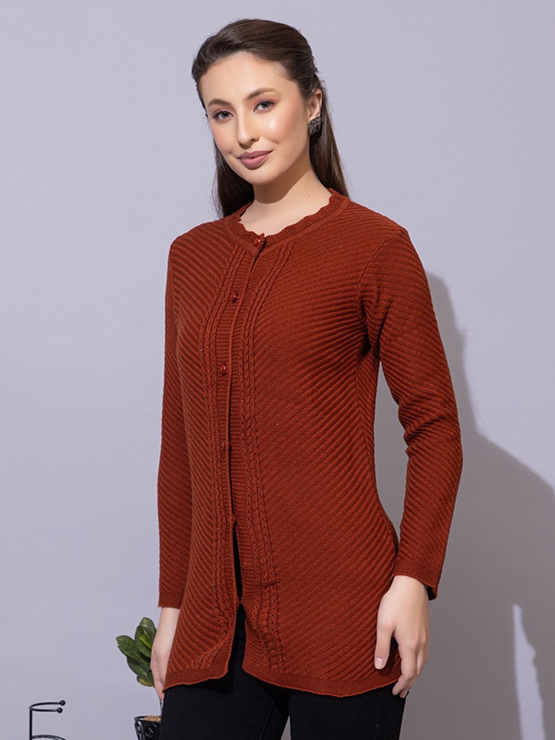 

Anouk Women Self Design Cardigan, Rust