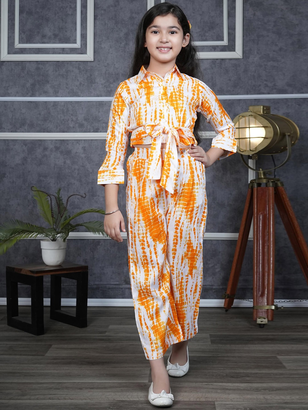 

RANJ Girls Tie & Dye Knotted Top With Palazzo, Orange