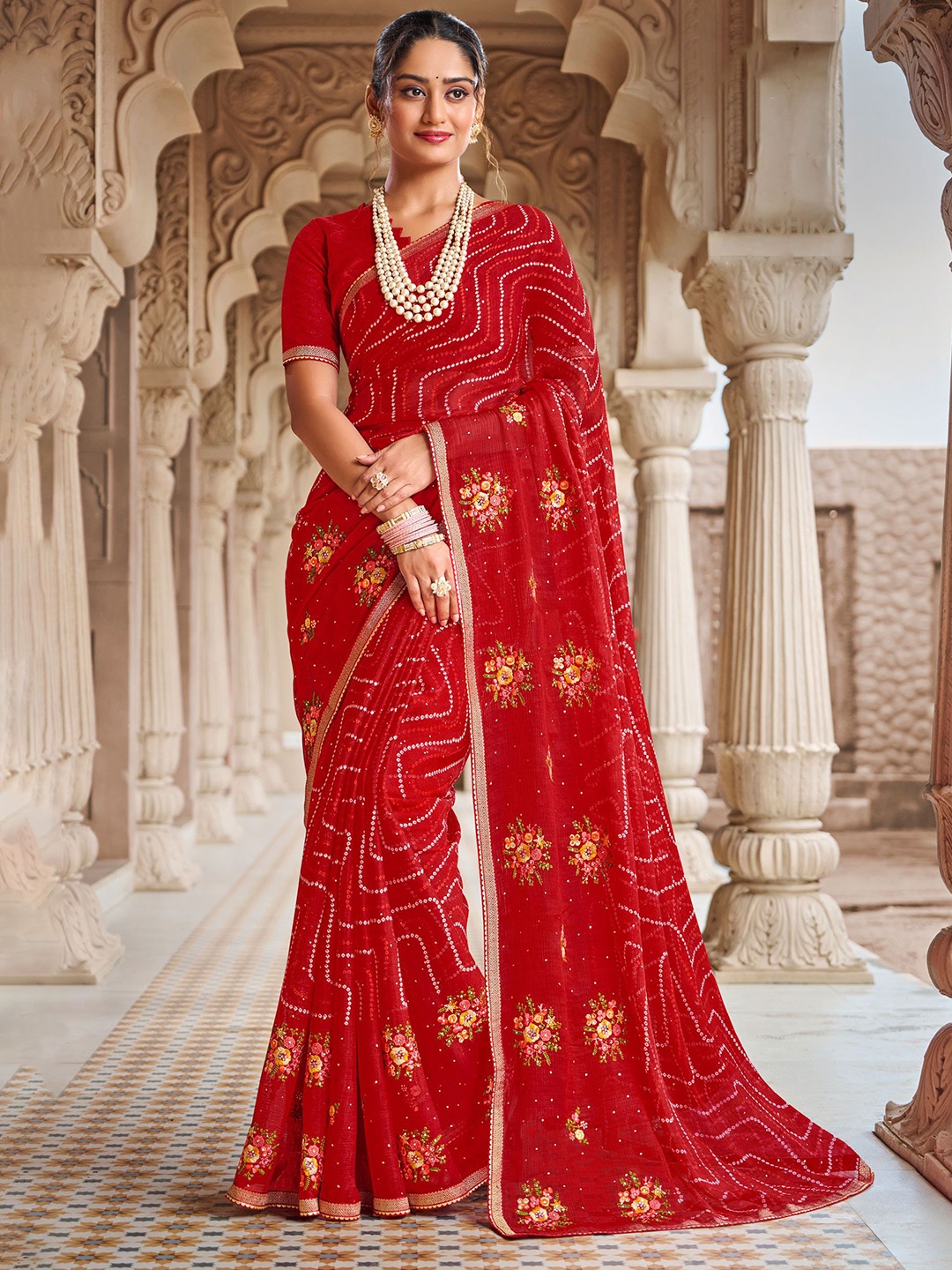 

Laxmipati Floral Embroidered Saree, Red