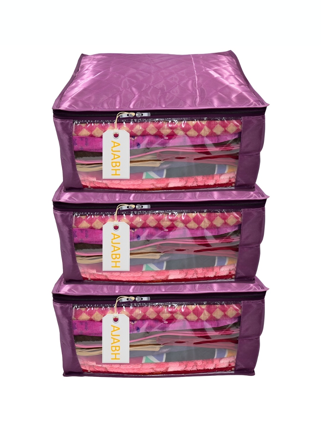 

Ajabh Purple 3 Pieces Checked Satin Saree Cover Organisers
