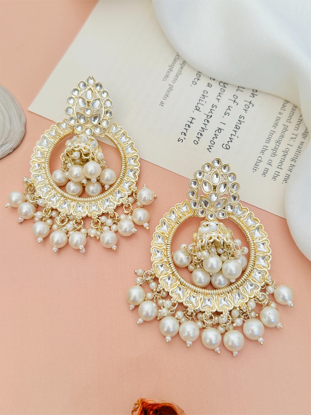 

ABDESIGNS Gold-Plated Kundan Studded Classic Drop Earrings