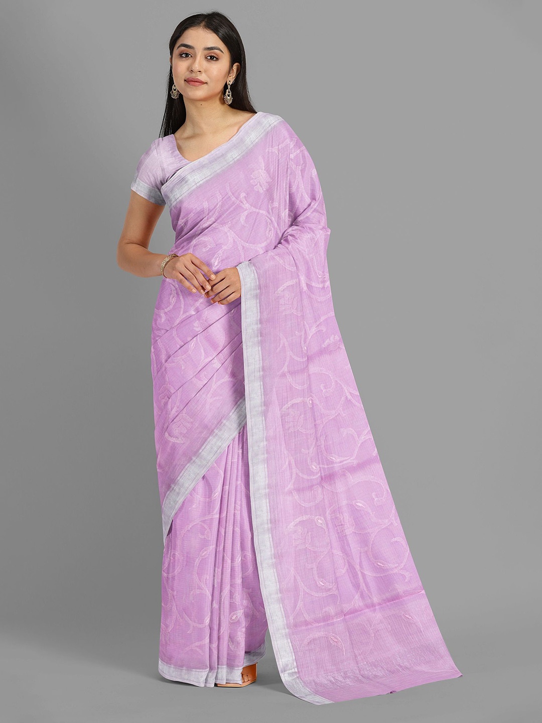 

The Chennai Silks Floral Embroidered Fusion Kota Saree, Purple