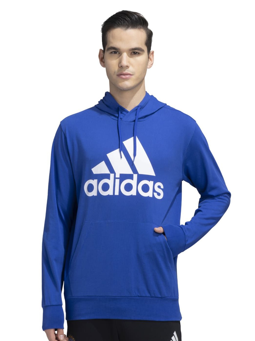 

ADIDAS Men Brand Logo Printed Cotton Hooded Sweatshirt, Blue