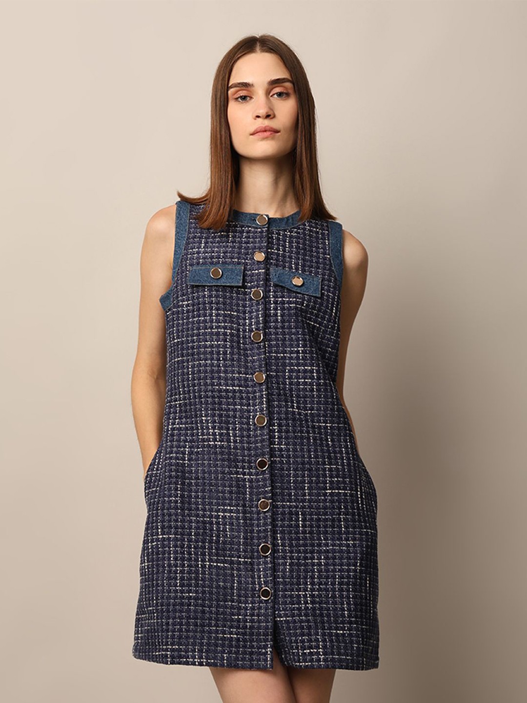 

ONLY Women Checked A-Line Mini Dress, Blue