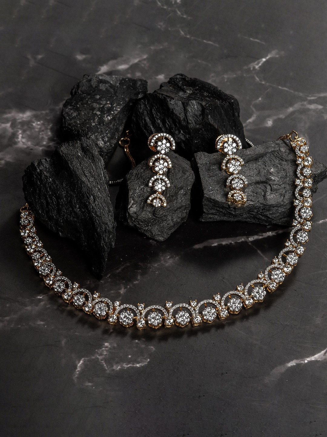 

Zevarly Sliver-Plated CZ-Studded Jewellery Set, Gold