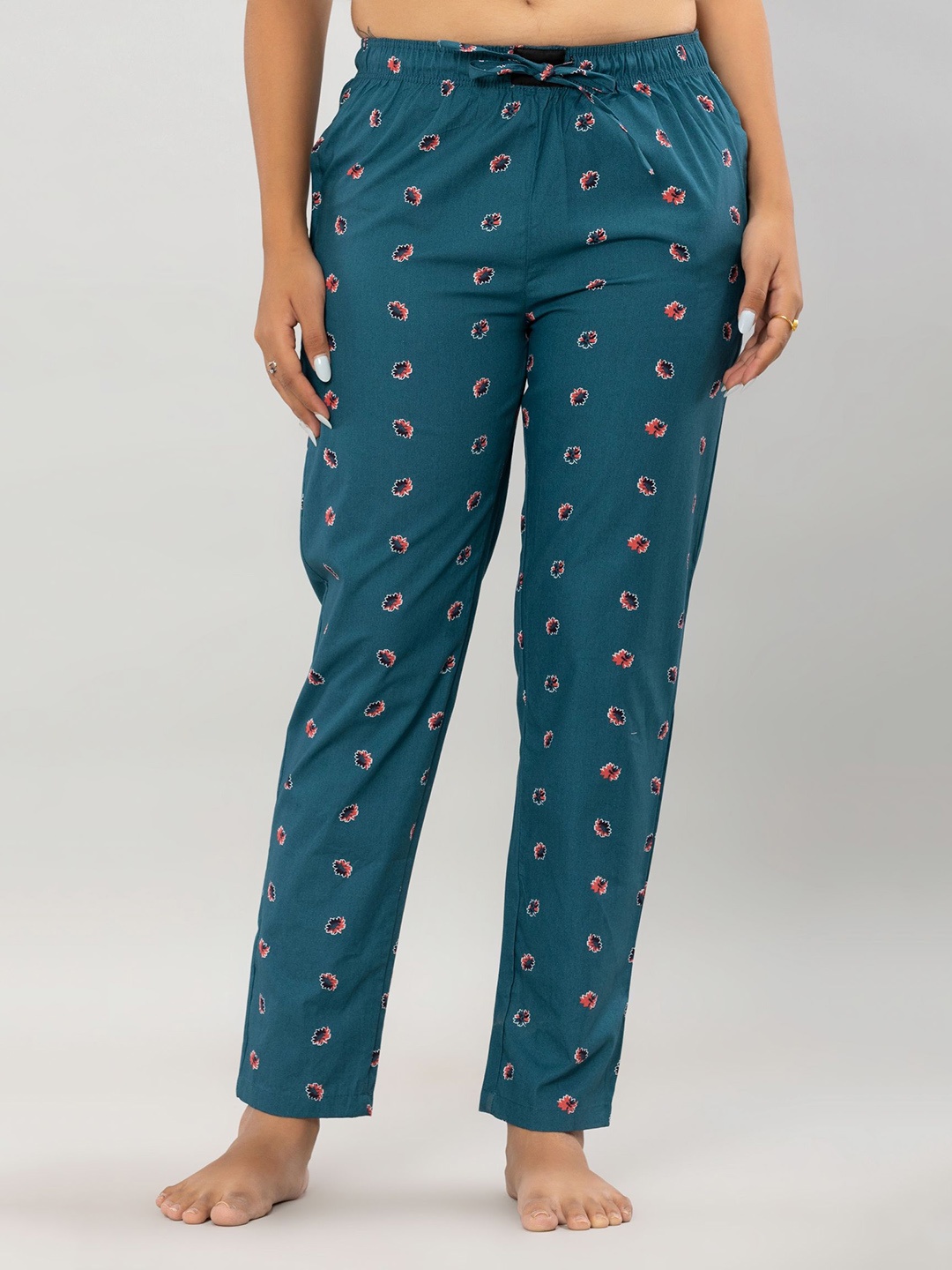 

FLAMBOYANT Women Floral Printed Cotton Lounge Pants, Blue