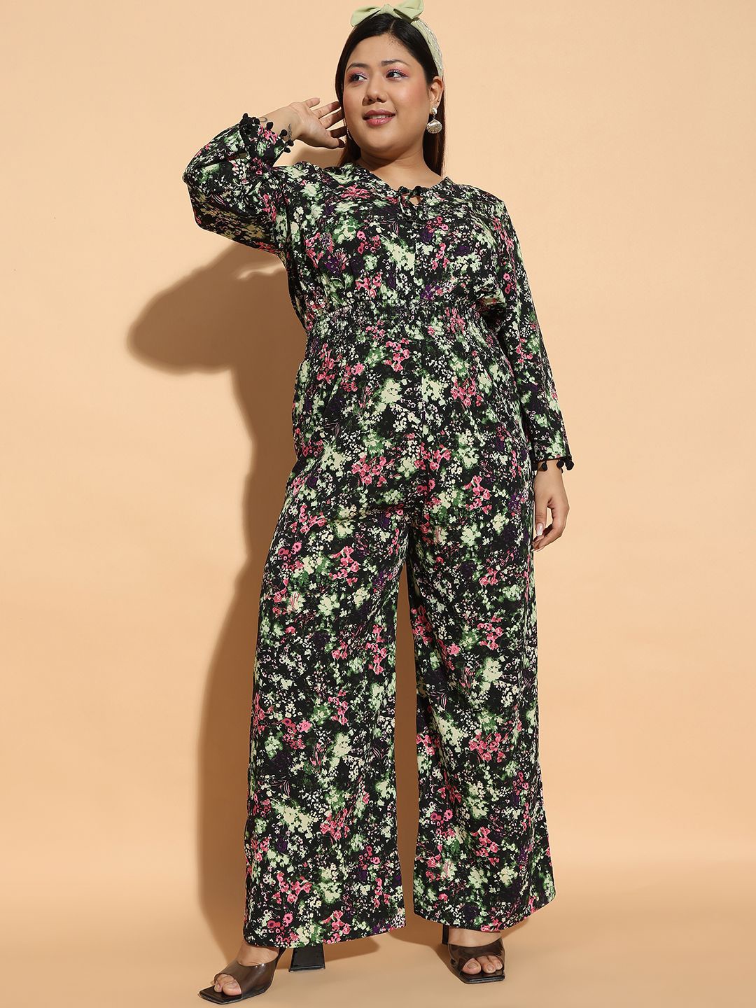 

Oxolloxo Floral Printed Basic Jumpsuit, Black