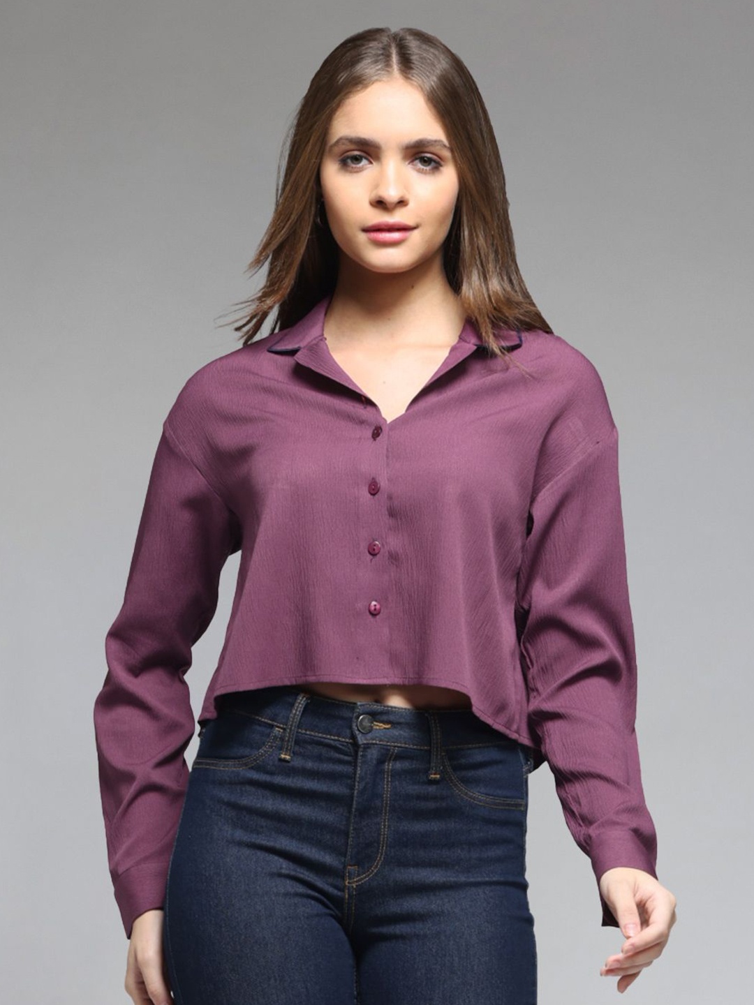 

SHAYE Women Relaxed Spread Collar Solid Relaxed Fit Casual Shirt, Purple