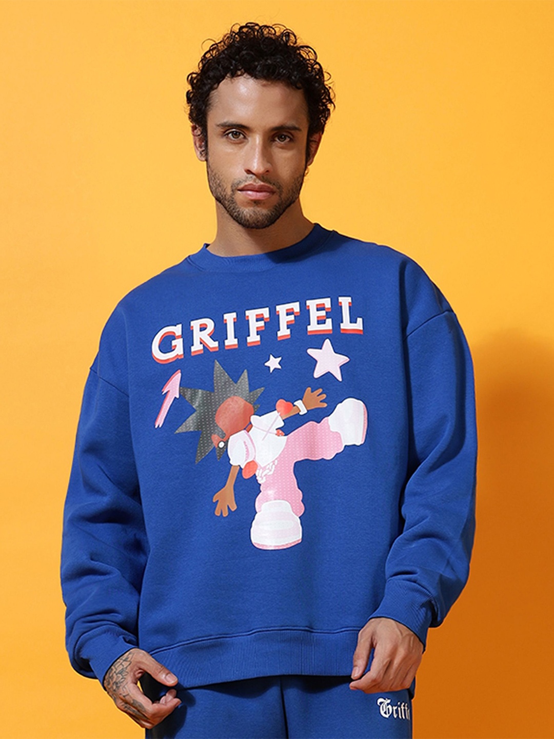 

GRIFFEL Men Printed Round Neck Pullover Sweatshirt, Blue