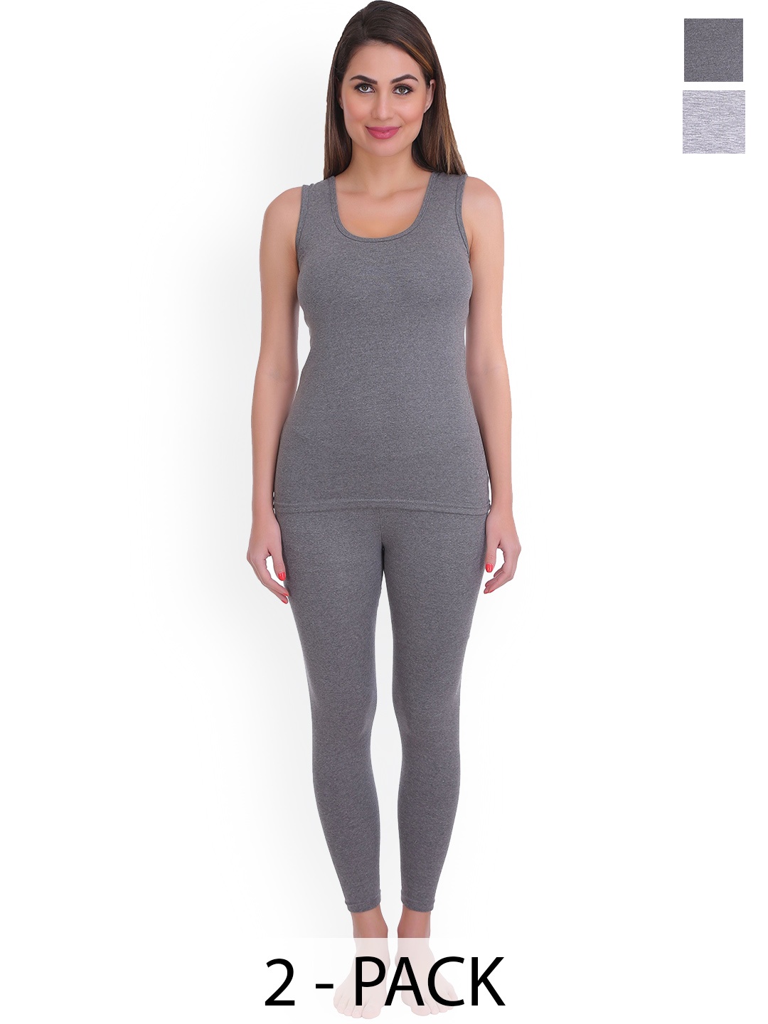 

SELFCARE Women Pack Of 2 Moisture-Wicking Sleeveless Thermal Set, Charcoal