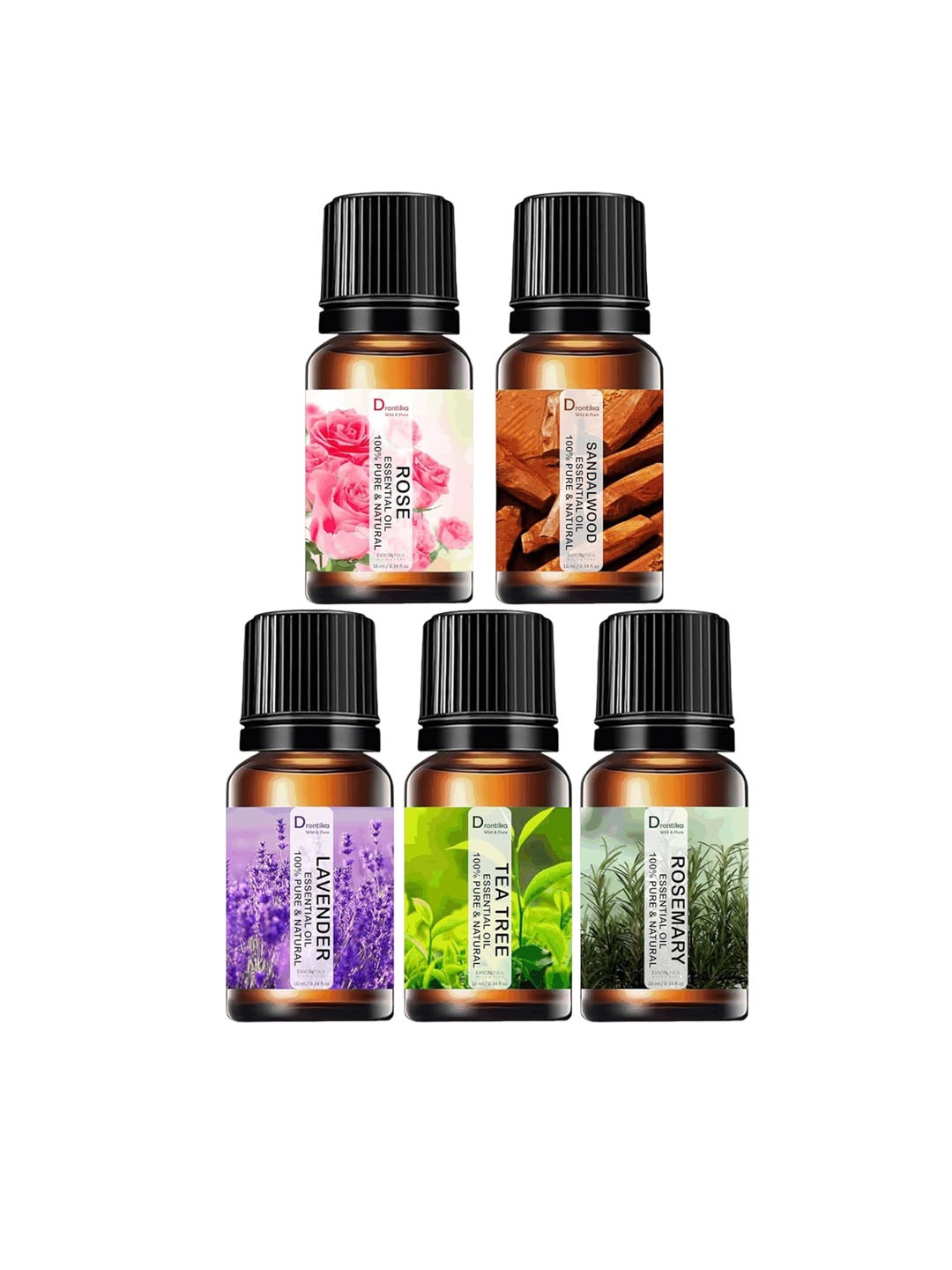

DRONTIKA Set Of 5 Essential Oils For Skin & Hair -10 ml Each, Black