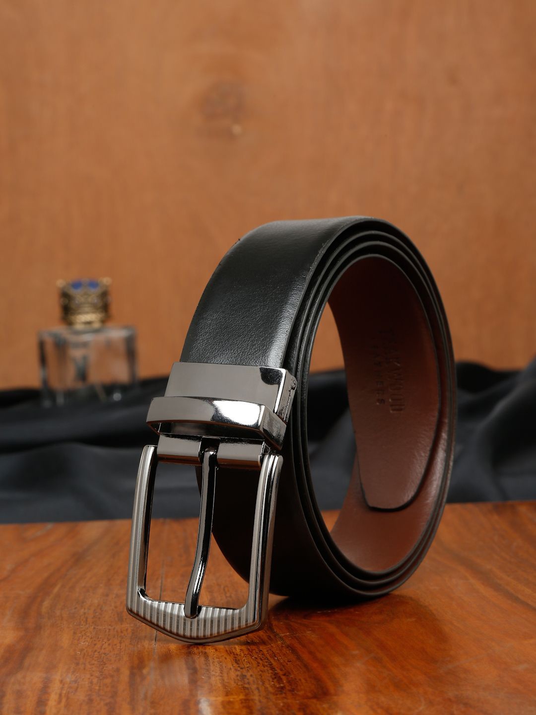 

Teakwood Leathers Men Leather Reversible Formal Belt, Black