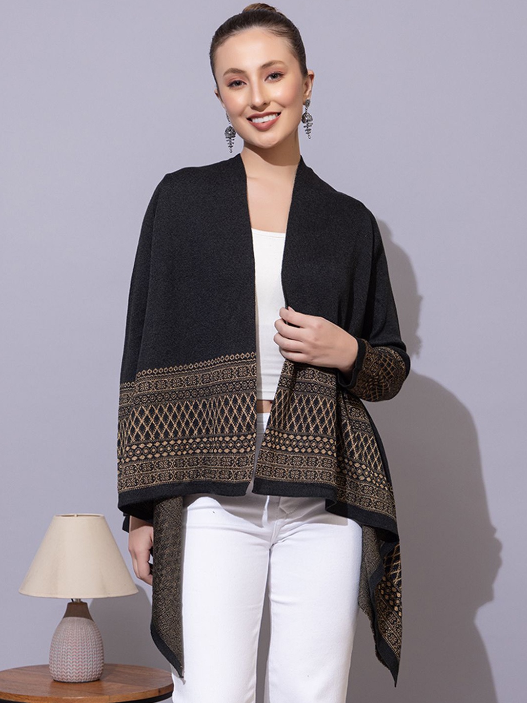 

Anouk Charcoal Geometric Printed Open Front Shrug