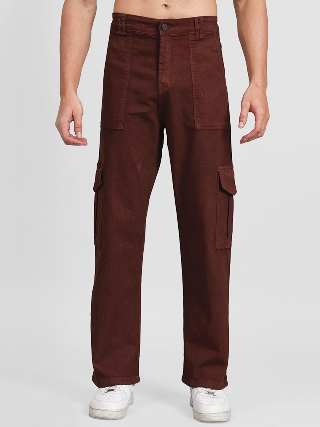 

PEPLOS Men Cotton Loose Fit Cargos Trousers, Maroon