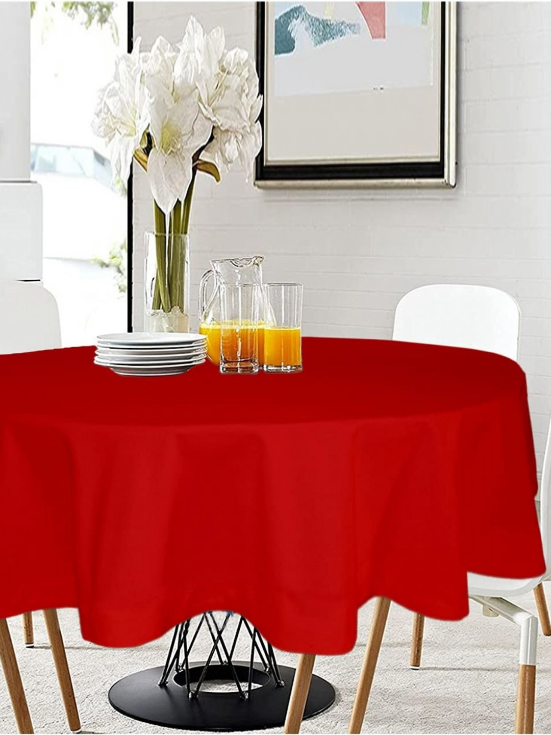 

Lushomes Red Pure Cotton Table Cover
