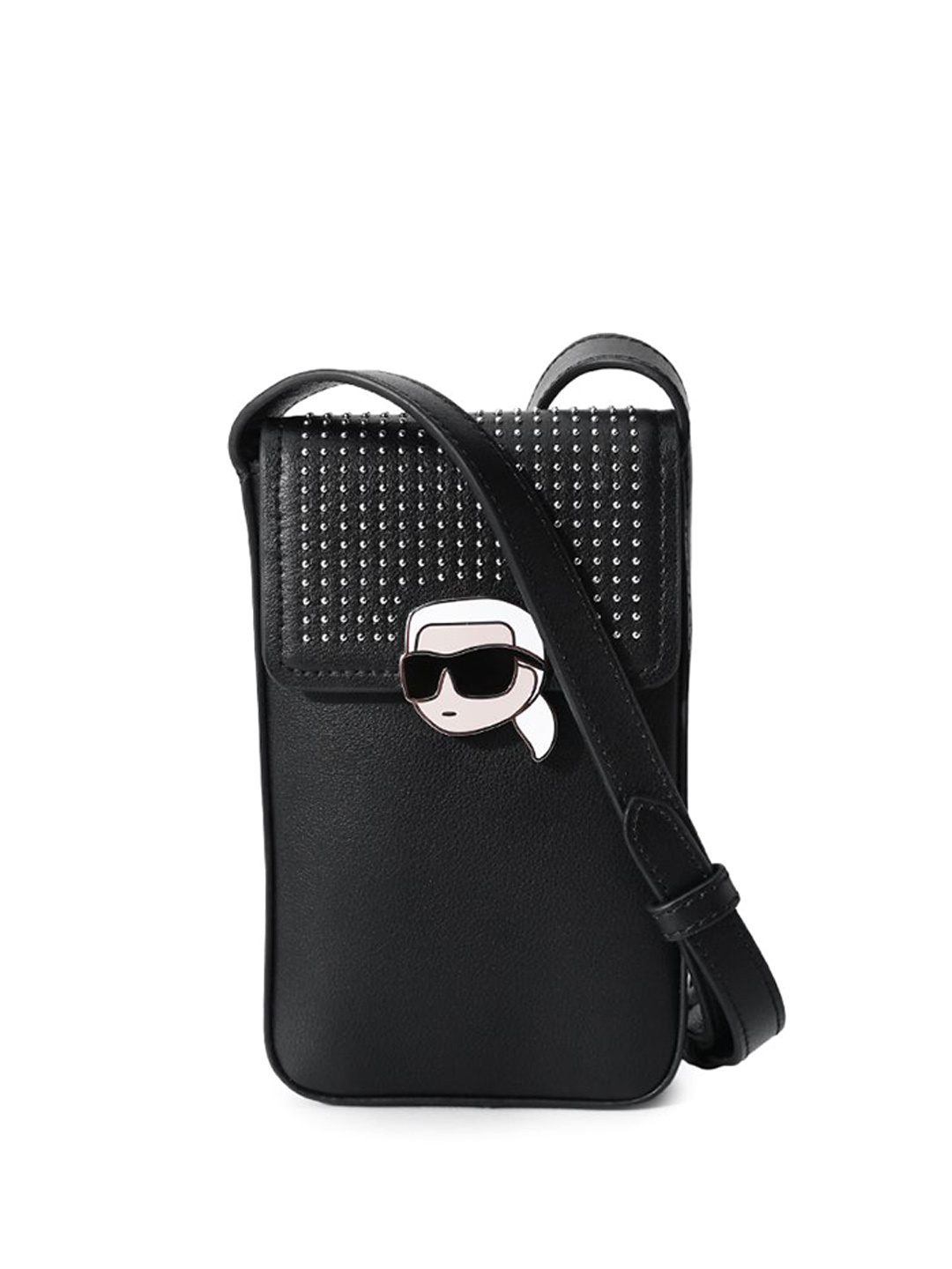 

Karl Lagerfeld Textured PU Swagger Shoulder Bag with Tasselled, Black