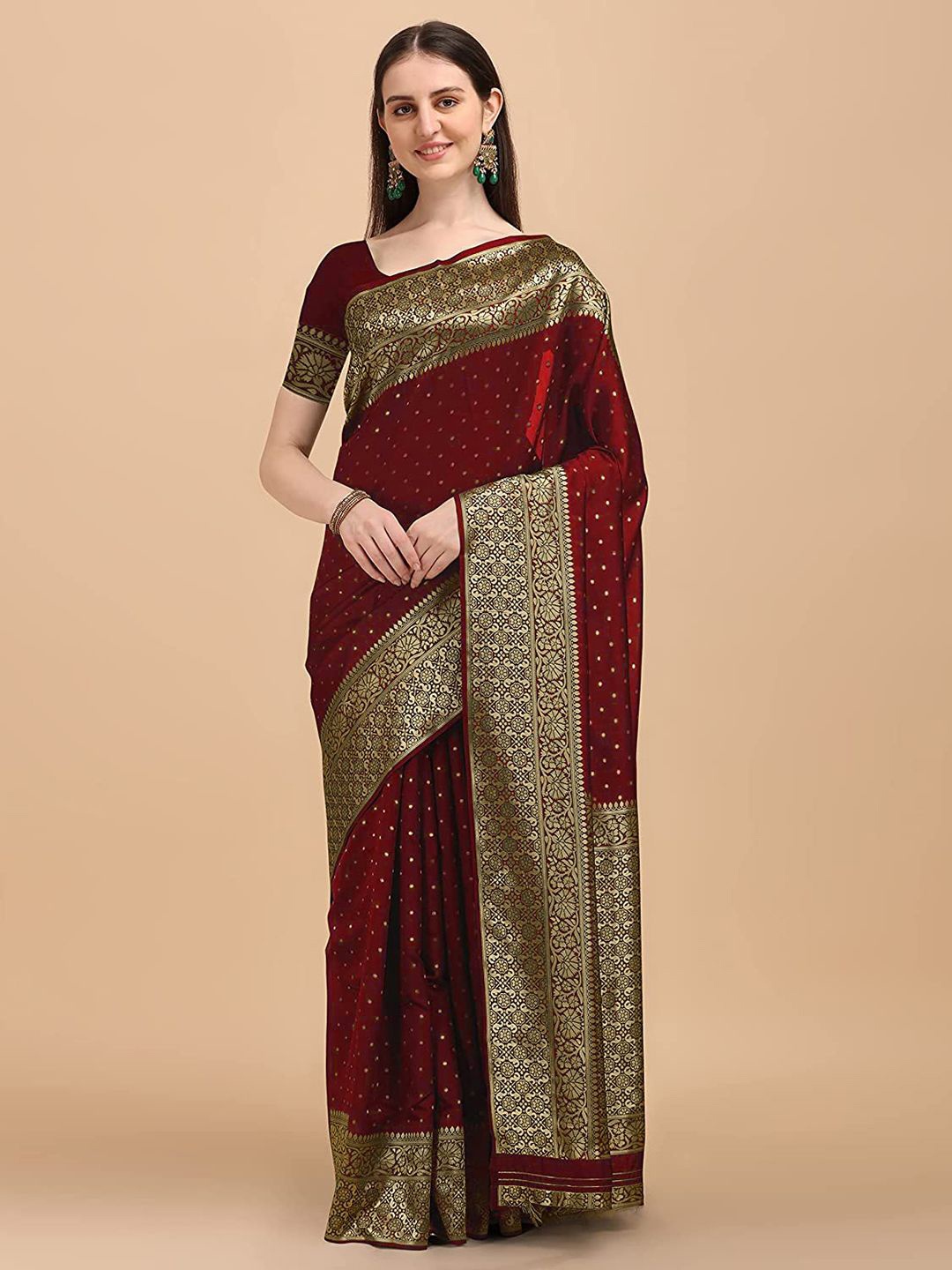 

MANMOHITSAREE Ethnic Motifs Zari Kanjeevaram Saree, Maroon