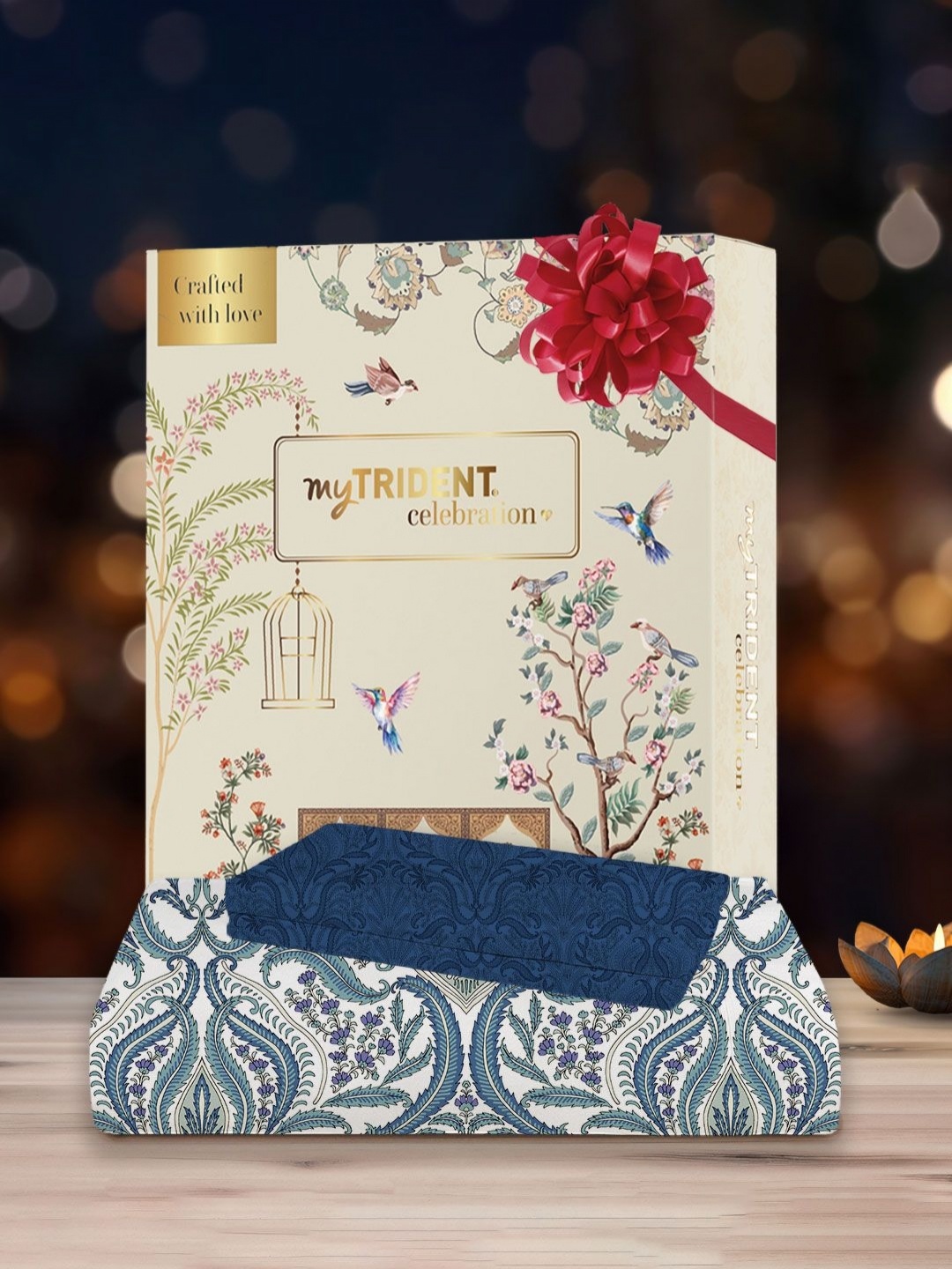 

MYTRIDENT Gulnaz Blue Celebration Flat 144TC Queen Cotton Bedsheet Set