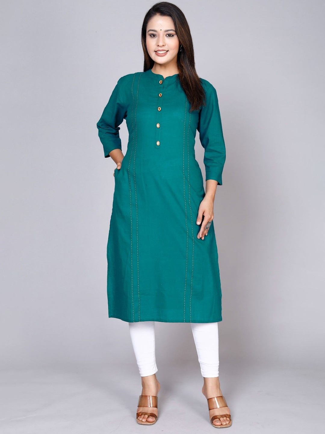 

ANTU KURTIES Mandarin Collar Regular Cotton Straight Kurta, Green