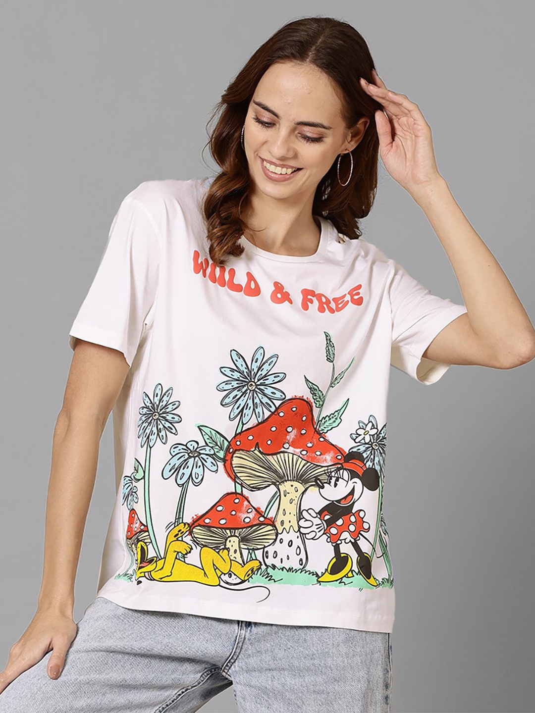 

Free Authority Women Minnie Mouse Printed Cotton Oversized T-shirt, White