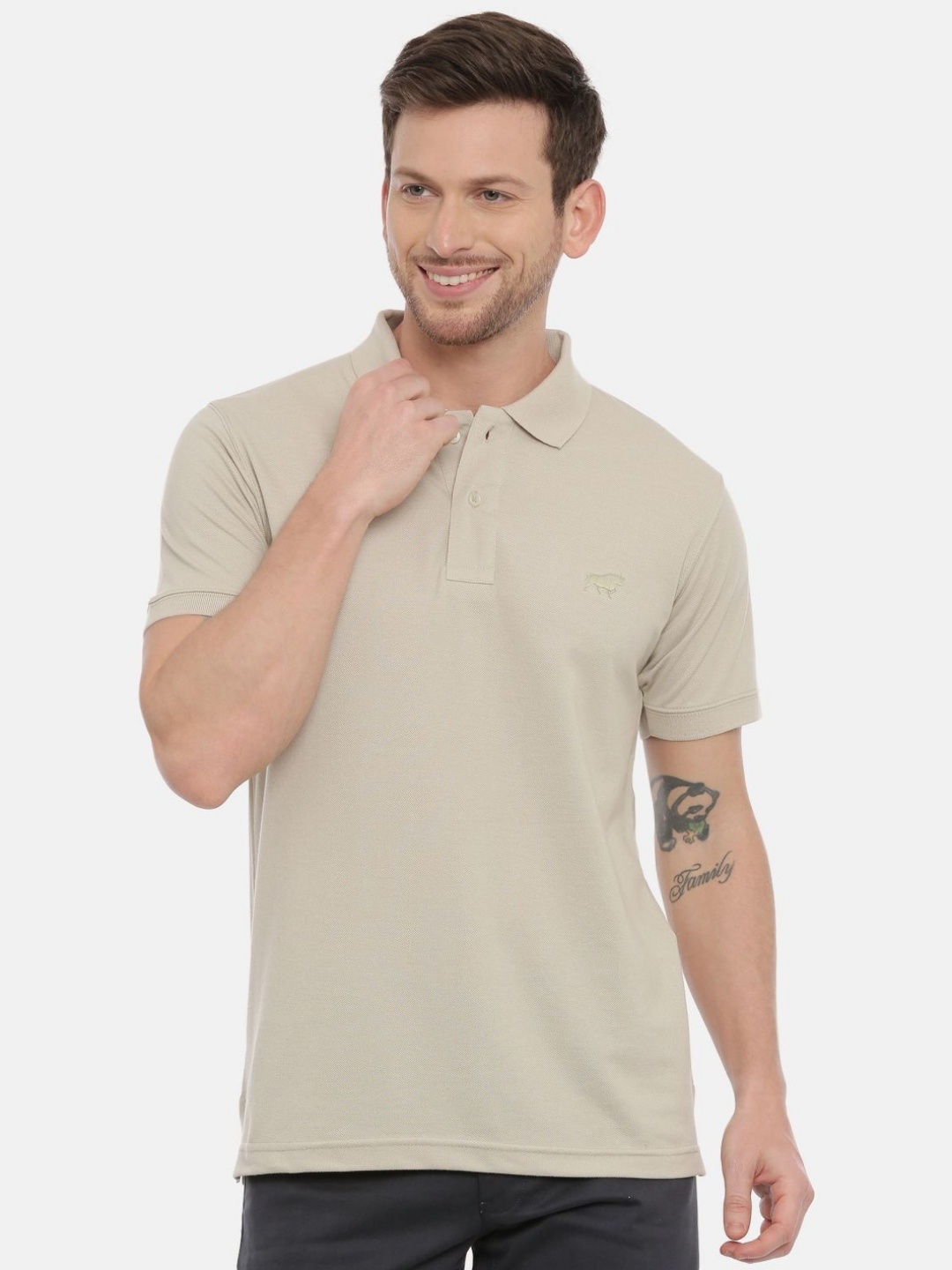 

Bushirt Men Polo Collar T-shirt, Beige