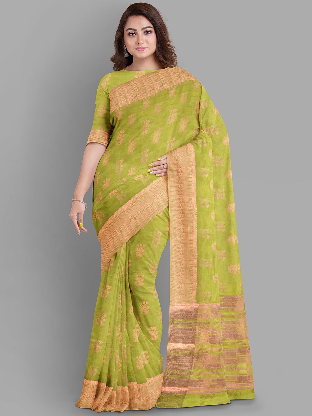 

The Chennai Silks Ethnic Motifs Woven Design Saree, Olive