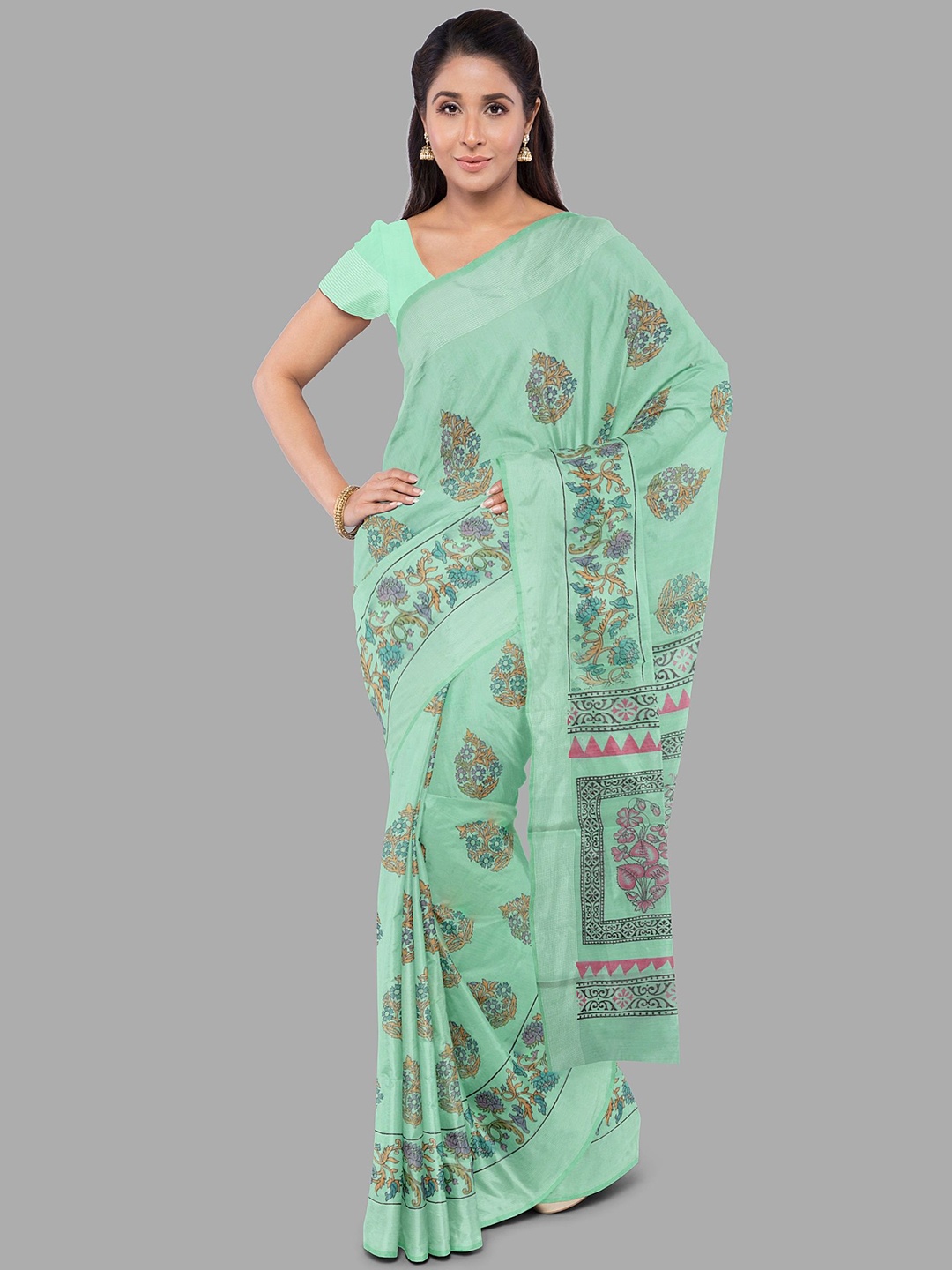 

The Chennai Silks Floral Printed Saree, Green