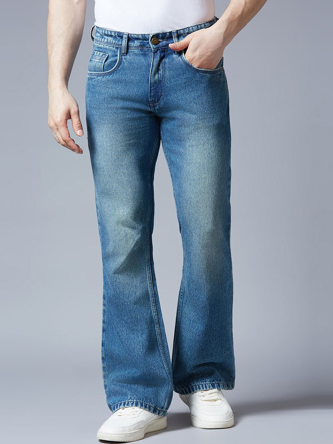 

HJ HASASI Men Cotton Bootcut High-Rise Jeans, Blue