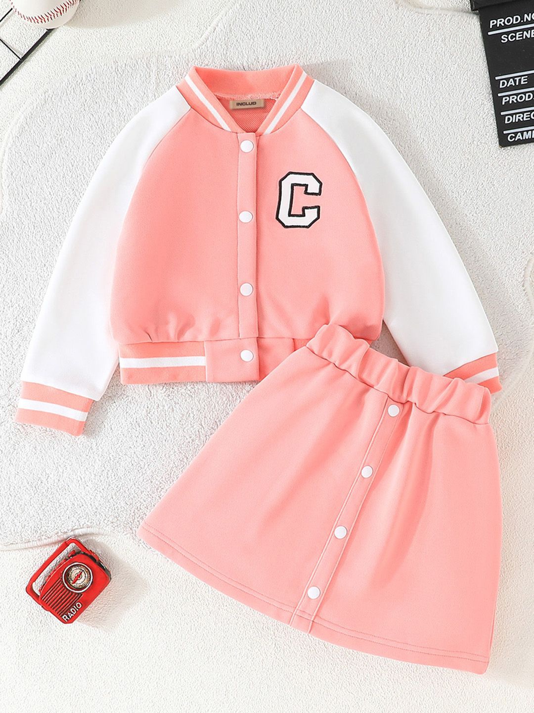 

INCLUD Girls Colourblocked Coat with Skirt, Peach