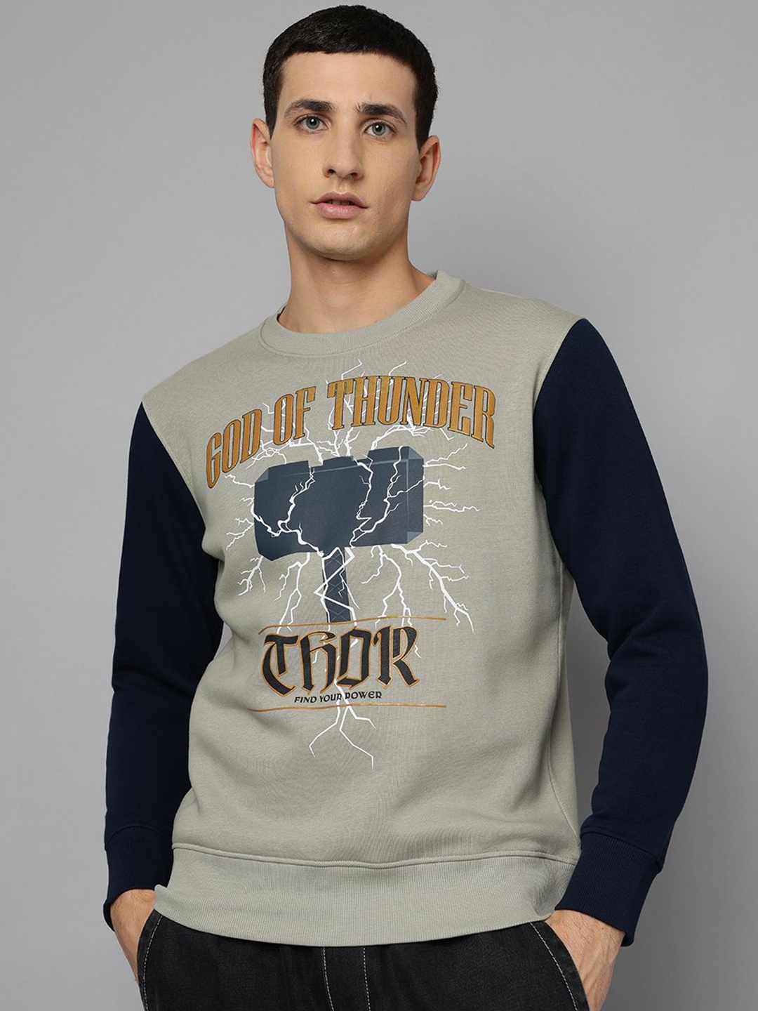 

Free Authority Men Thor Printed Round Neck Sweatshirt, Grey