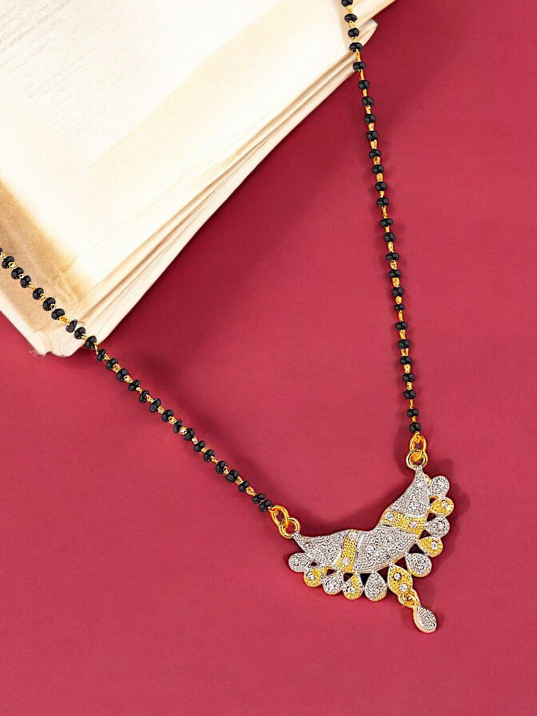 

9blings Gold-Plated Stone-Studded & Beaded Mangalsutra