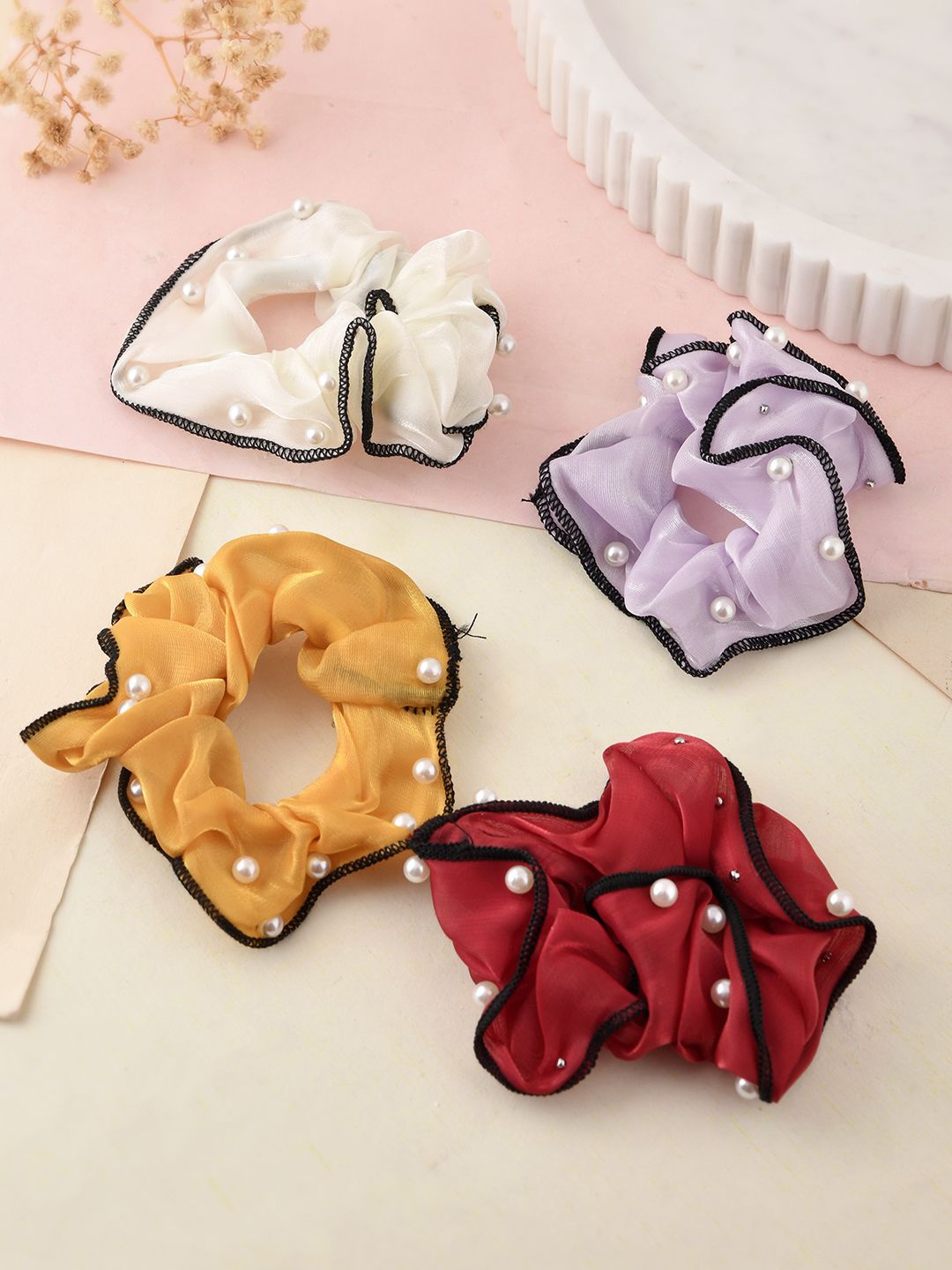 

Silvermerc Designs Women Set of 5 Ponytail Holders, Red