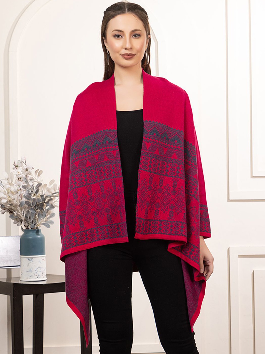 

Anouk Woven Design Open Front Shrug, Pink