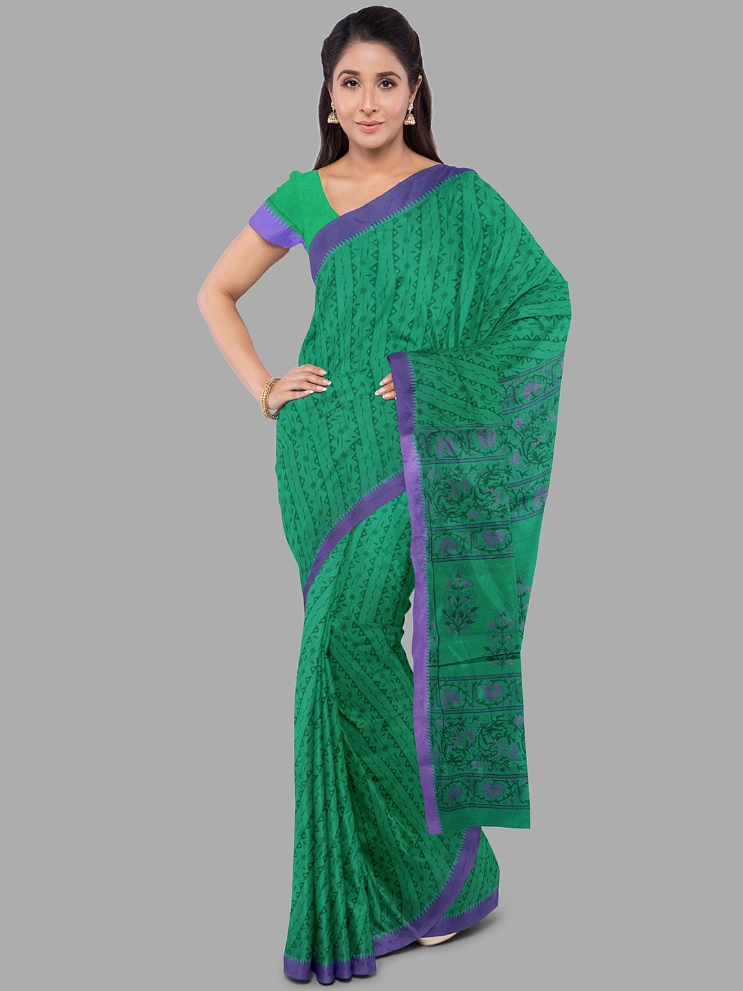 

The Chennai Silks Floral Printed Kota Saree, Green