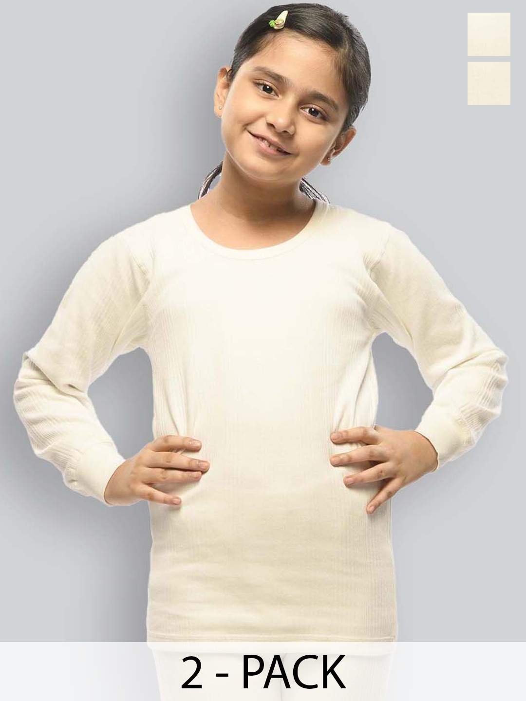 

INFERNO Girl Pack Of 2 Striped Cotton Thermal Tops, White